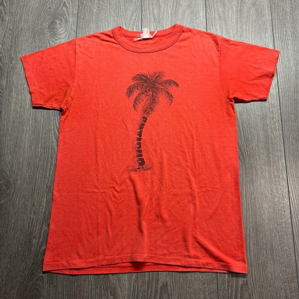 Vintage 80s Antigua Palm Tree Graphic T-Shirt Mens Medium Red Single Stitch Tee